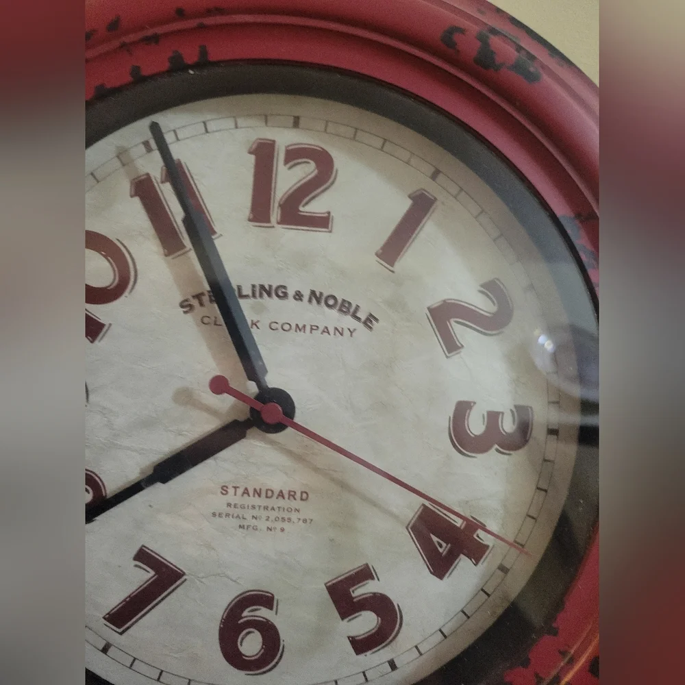 Sterling & Noble Clock Co Red Vintage-Style Wall Clock Rustic Retro